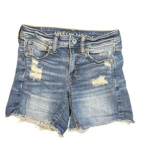 American Eagle Sz‎ 0 Distressed Midi Super Stretch Jean Shorts Women's